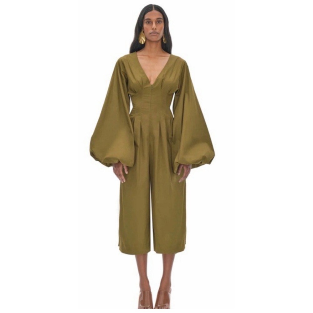 Andrea Iyamah | Nia Culotte Jumpsuit 100% Cotton Olive Green Boho Sz L